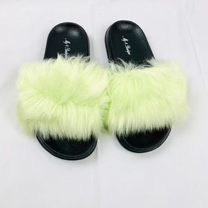Mint Green Fur Slides